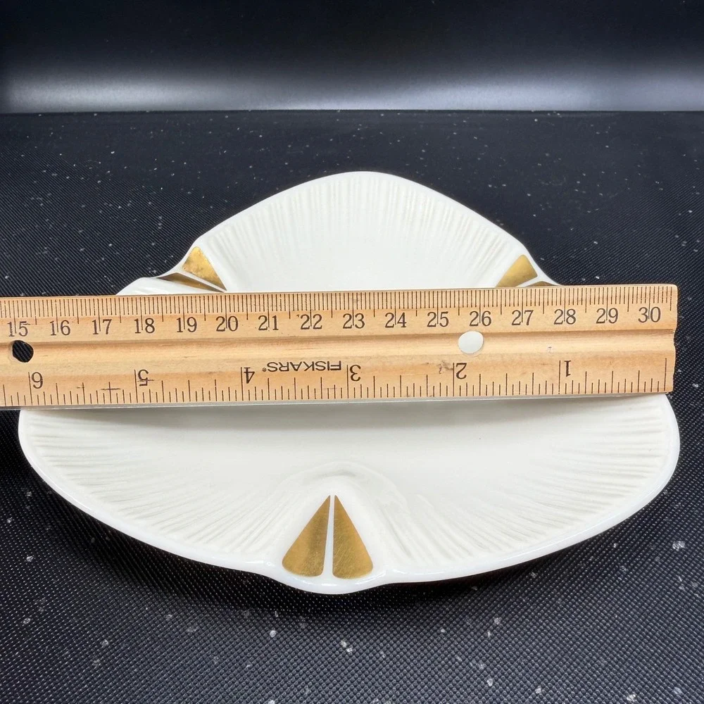 Lenox Vintage Porcelain Triangular Ashtray‎ Trinket Dish Gold Trim Ivory Cream